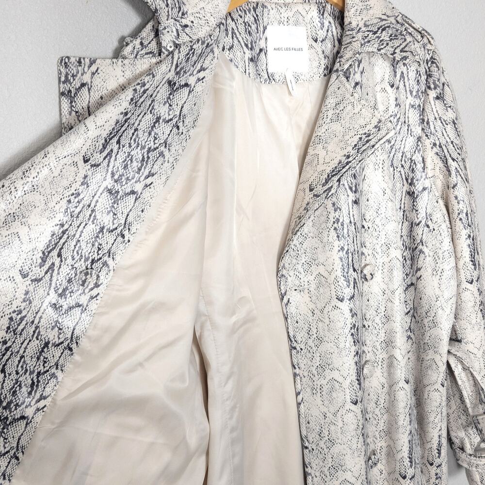 Anthropologie Avec Les Filles Size L White Animal Print Trench Coat - Picture 7 of 12